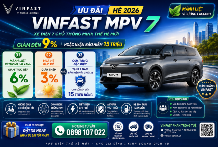 Ưu Đãi VinFast MPV 7 Hè 2026 | Giảm 9% Hoặc Tặng Bảo Hiểm 15 Triệu Đồng