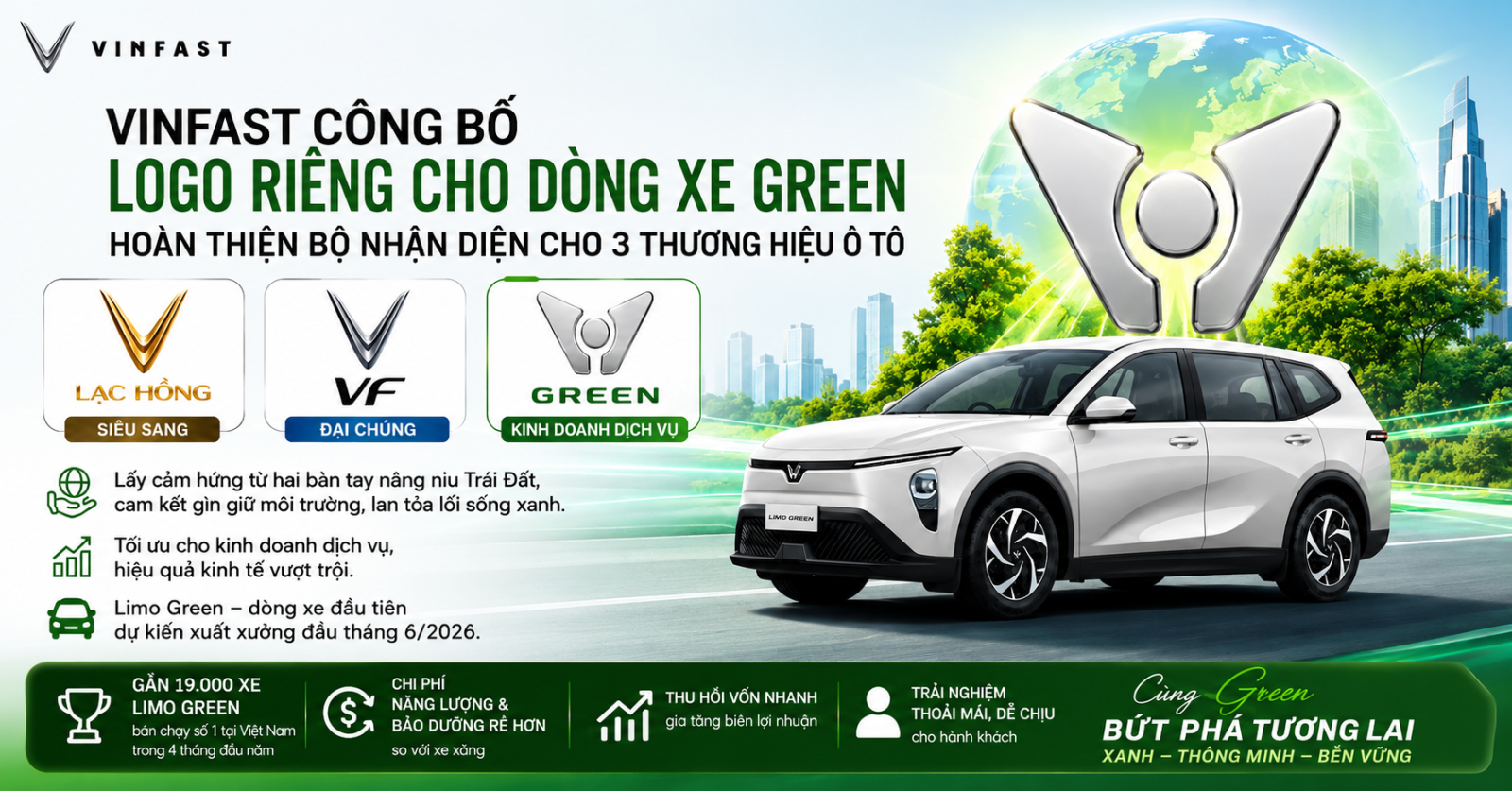 VinFast Công Bố Logo Riêng Cho Dòng Xe Green – Hoàn Thiện Hệ Sinh Thái 3 Thương Hiệu Ô Tô Điện