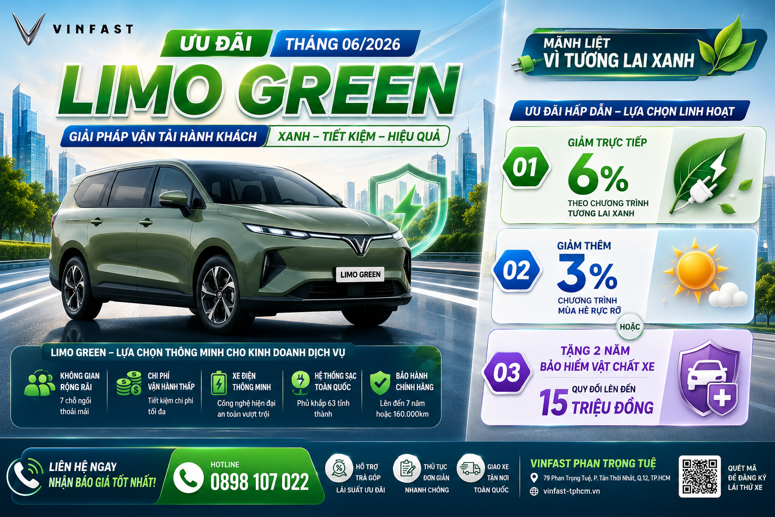 Ưu Đãi Limo Green Hè 2026 – Giảm Tới 9% Hoặc 2 Năm Bảo Hiểm